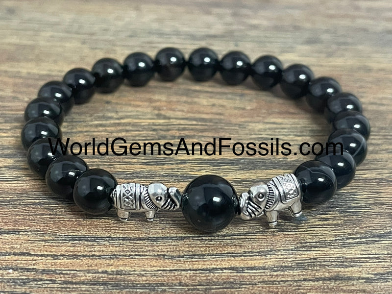 Black Obsidian Bracelet With Elephant 8mm
