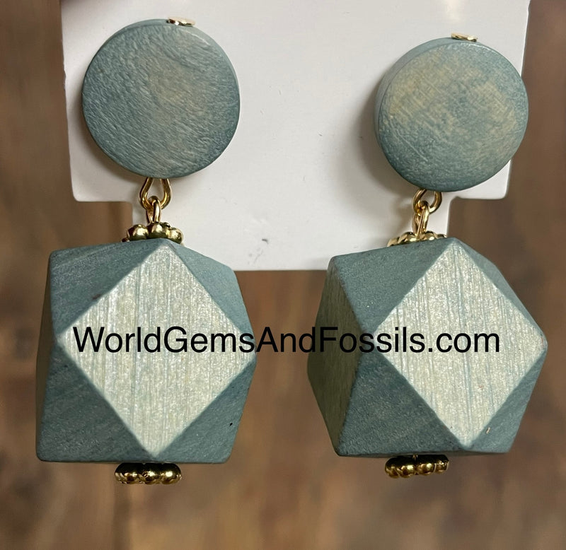 Cuboctahedron Wood Earring 3Pc Set