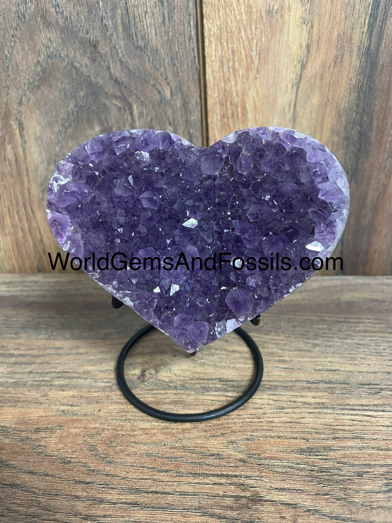 Amethyst Druze Heart On Stand 4.3”