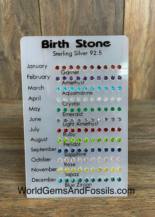 Birthstone Stud Earring Sterling Silver 12Pc Set