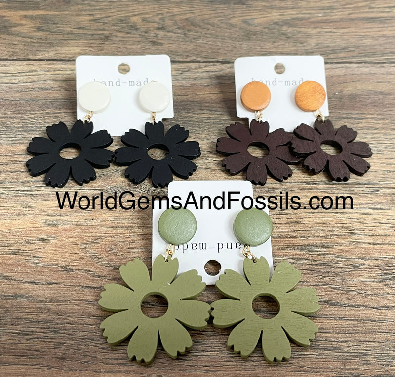 Flower Wood Earring 3Pc Set