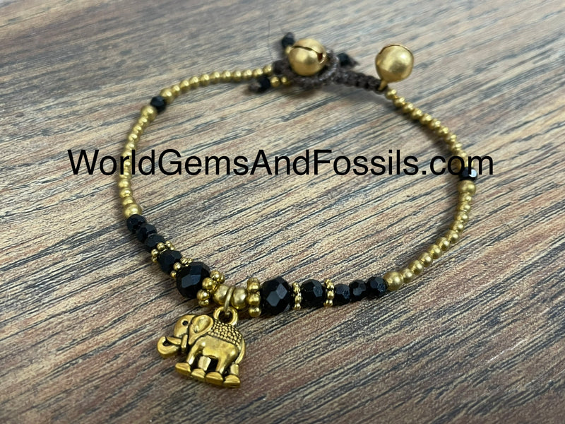Black Bead Bracelet With Elephant Charm