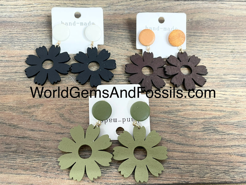 Flower Wood Earring 3Pc Set