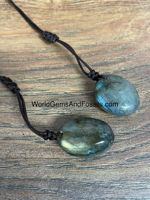 Labradorite Necklace Brown Cord