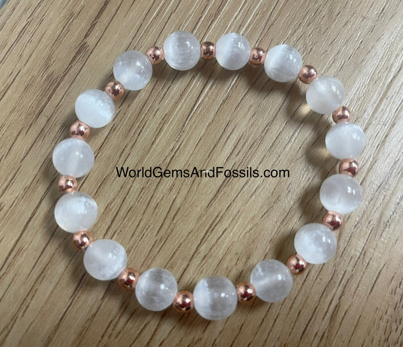 Selenite Bracelet With Gold Beads 8mm
