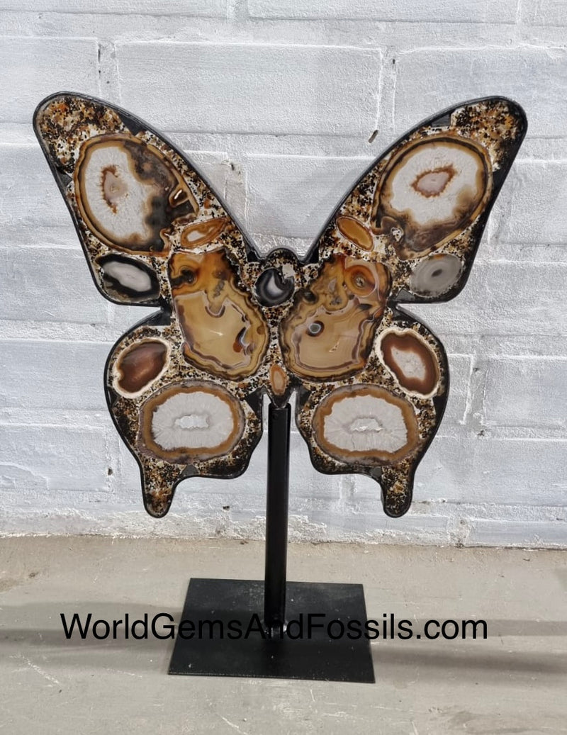 Brown Agate Butterfly On Metal Stand 46cm  Pre Order
