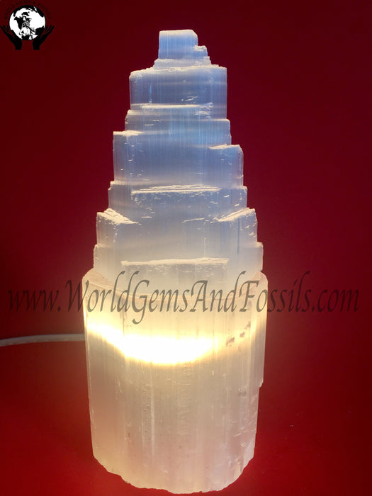 10" Selenite Lamp With Cord And Bulb