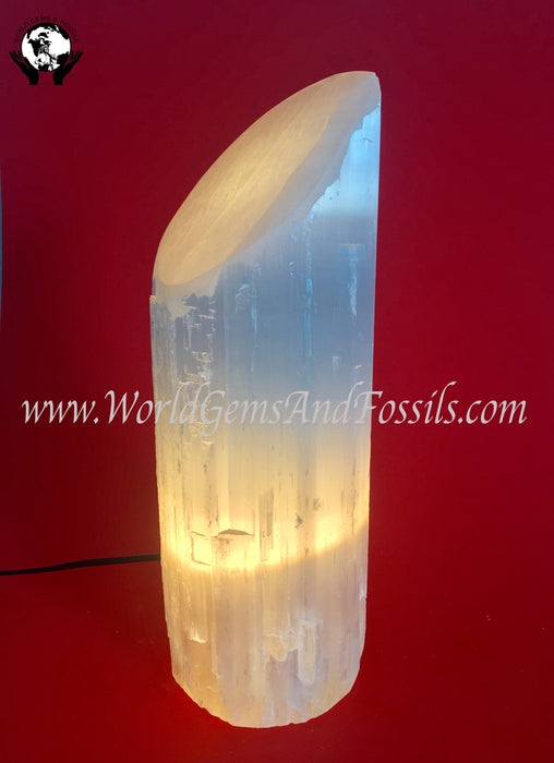 12" Selenite Lipstick Lamp With Cord And Bulb
