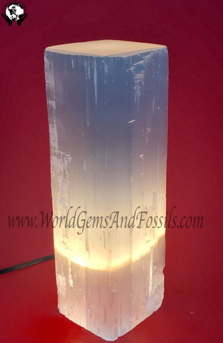 12" Selenite Rectangular Lamp With Cord And Bulb