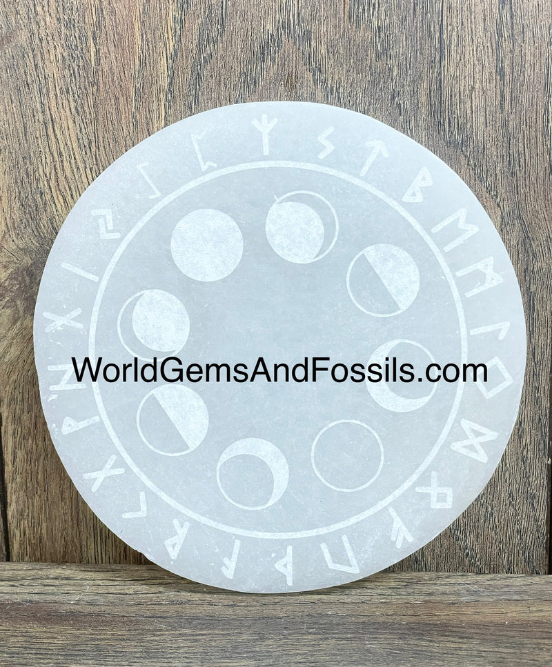Selenite Rune Plate Moon Circle 6"