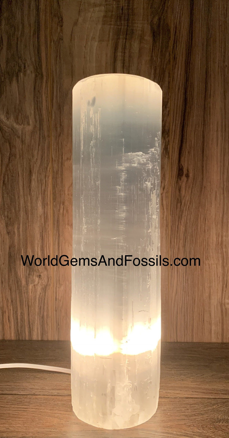 14"-16" Selenite Cylinder Lamps With Cord And Bulb