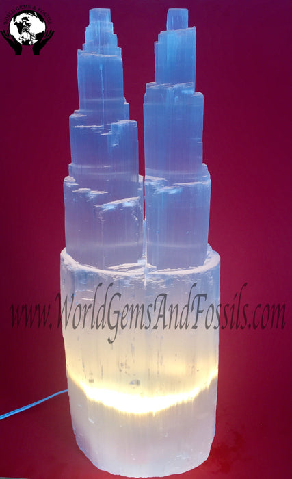 15"-18" Selenite Two Tower Lamp With Cord And Bulb