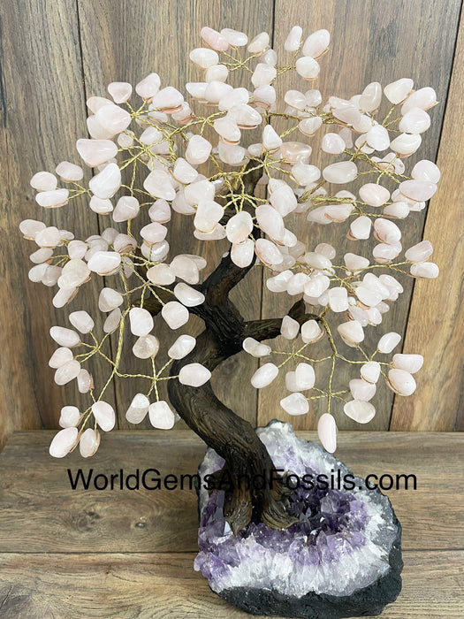 Rose Quartz Bonsai Tree On Amethyst Base #48 16”-18”