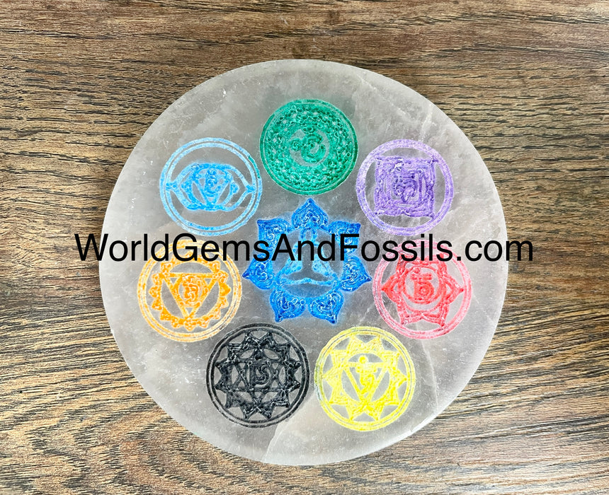 Selenite Chakra Plate Circle 4" Color