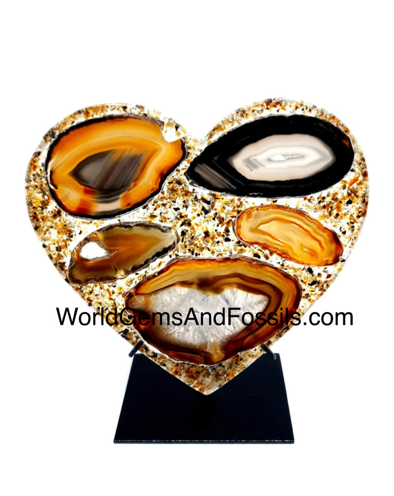 Brown Agate Heart On Metal Stand 36cm