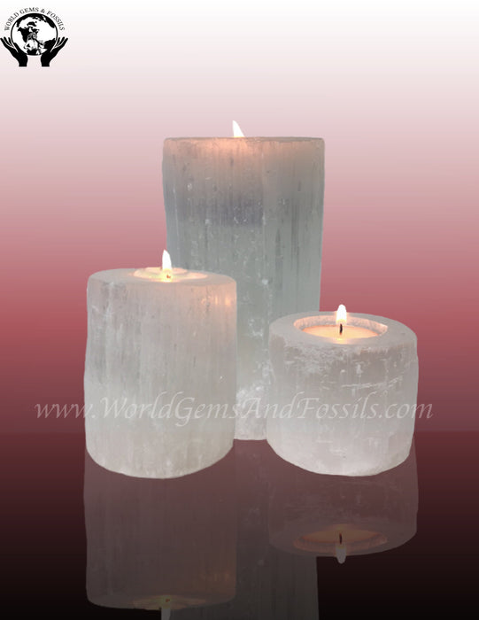 6" Selenite Candle Holder Cylinder White
