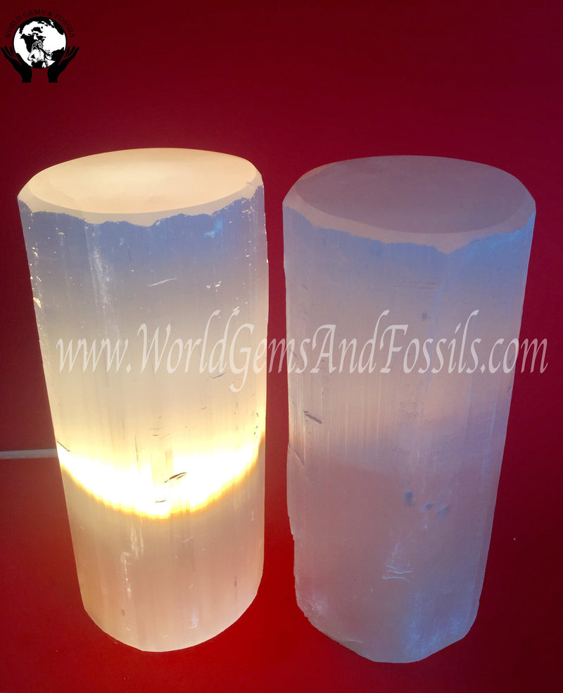 6" Selenite Cylinder Lamps With Cord And Bulb