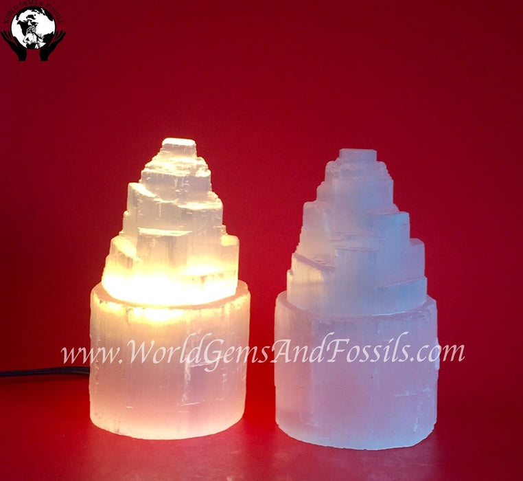 6" Selenite Lamp With Cord And Bulb