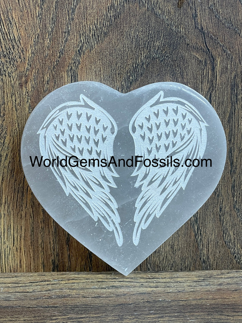 Selenite Angel Wing Plate Heart 4”