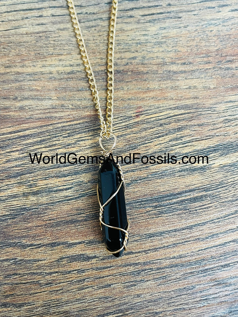 Black Obsidian Necklace Wrapped