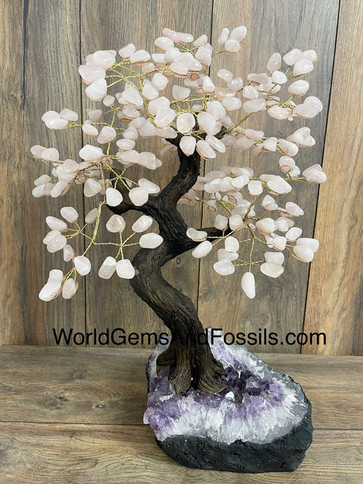 Rose Quartz Bonsai Tree On Amethyst Base #48 16”-18”