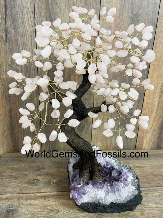 Rose Quartz Bonsai Tree On Amethyst Base #48 16”-18”