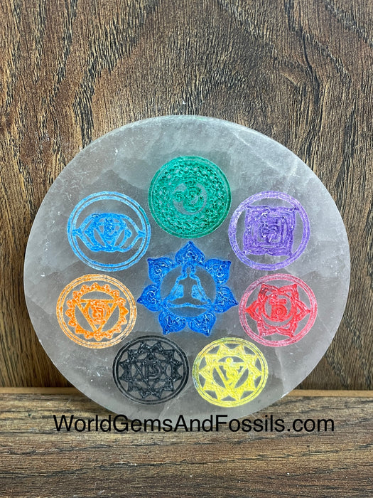 Selenite Chakra Plate Circle 4" Color