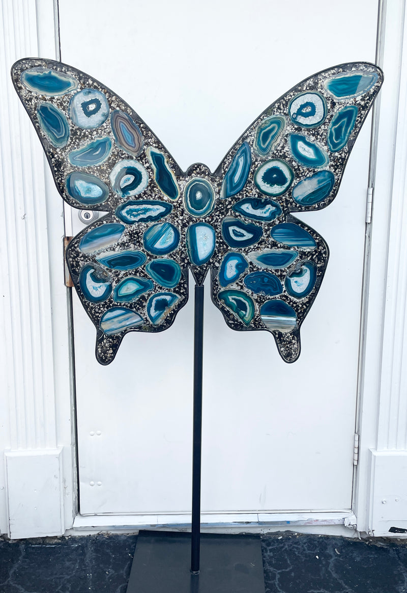 Teal Agate Butterfly On Metal Stand 147cm Pre Order