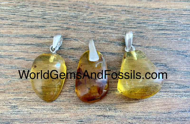 Amber Pendant Sterling Silver Free Form 3pc Set