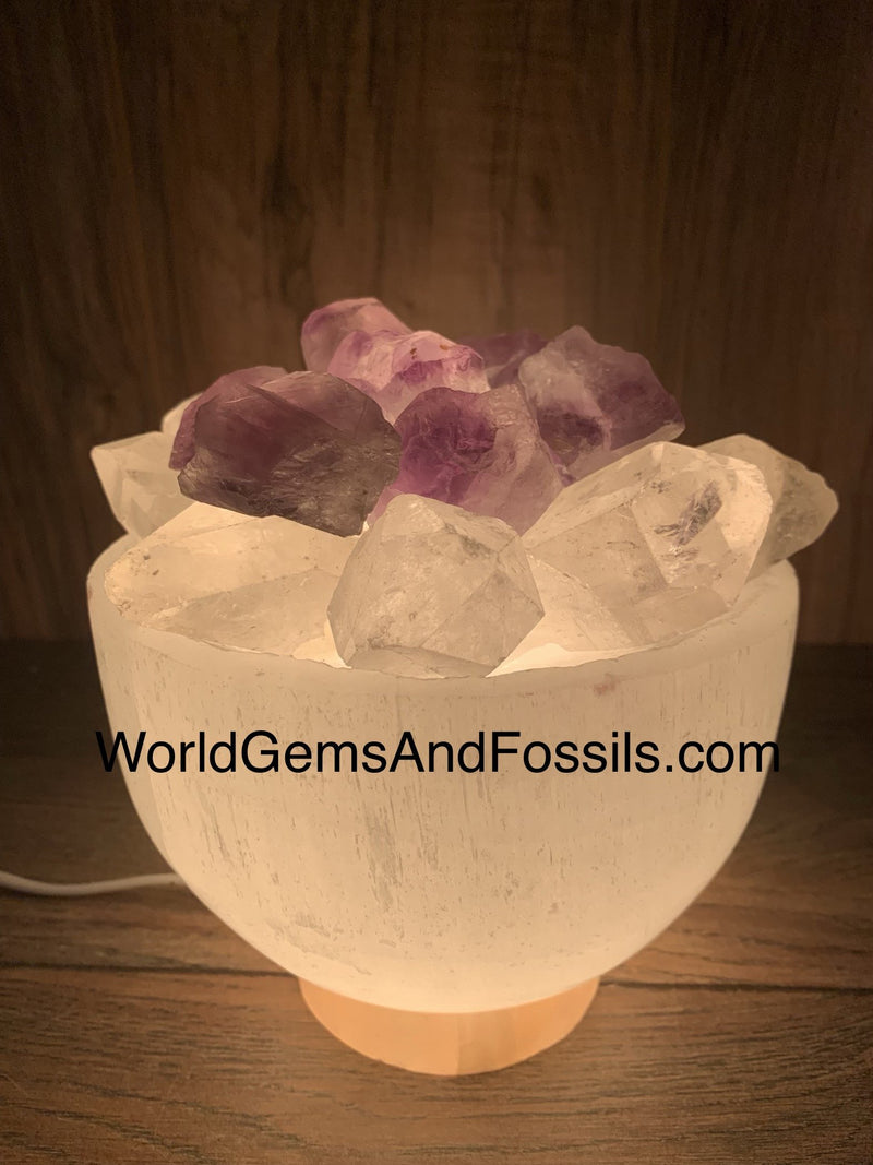 Amethyst Quartz Selenite Fire Bowl Lamps With Cord And Bulb
