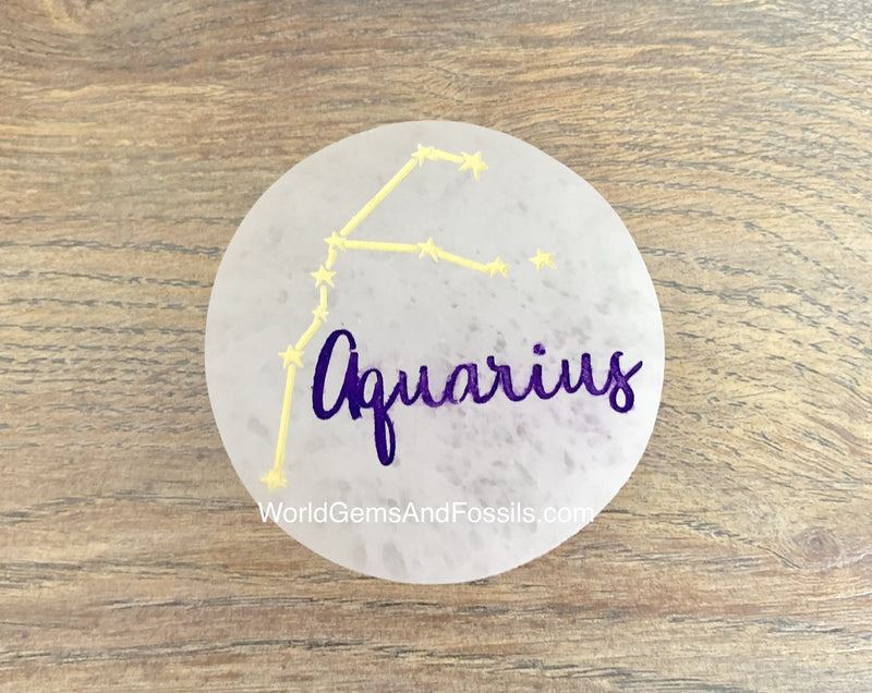 Aquarius Zodiac Star Sign Selenite Engraving