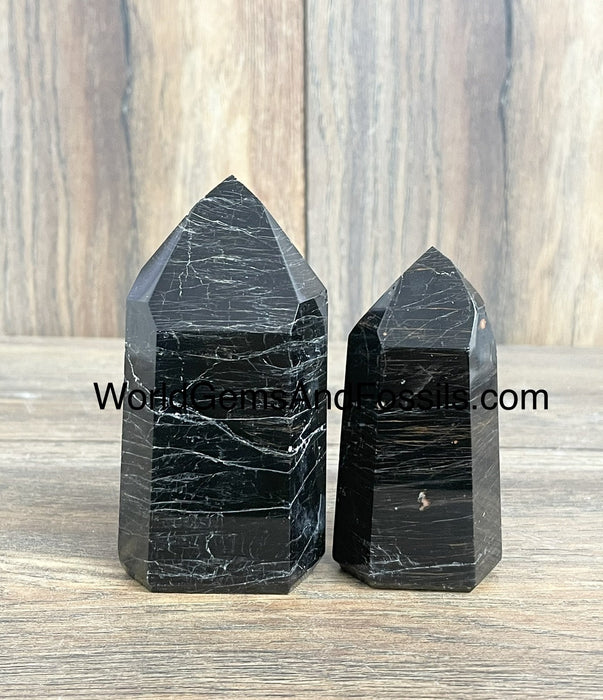 Black Tourmaline With Hematite Polished Point 1lb