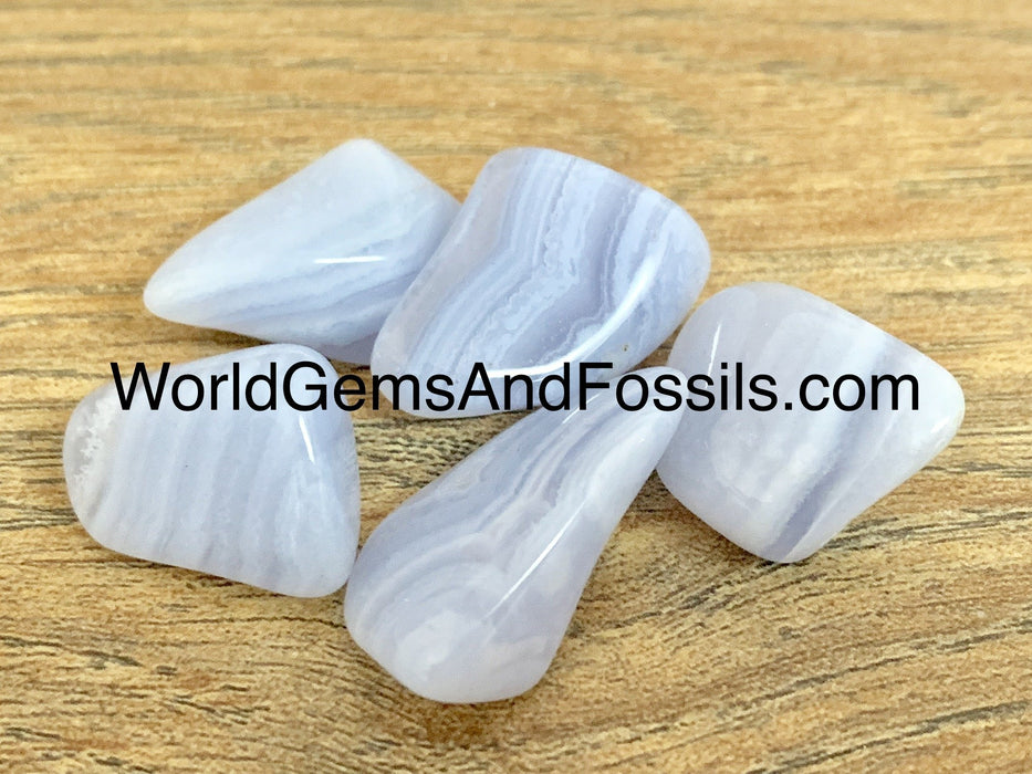 Blue Lace Agate Tumbled Stones, Medium 5pcs