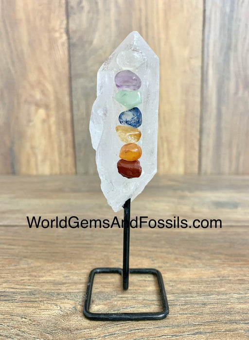 Chakra Clear Quartz Specimen On Metal Base Mini