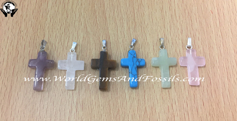 Gemstone Cross Pendant Assorted 6Pc Set