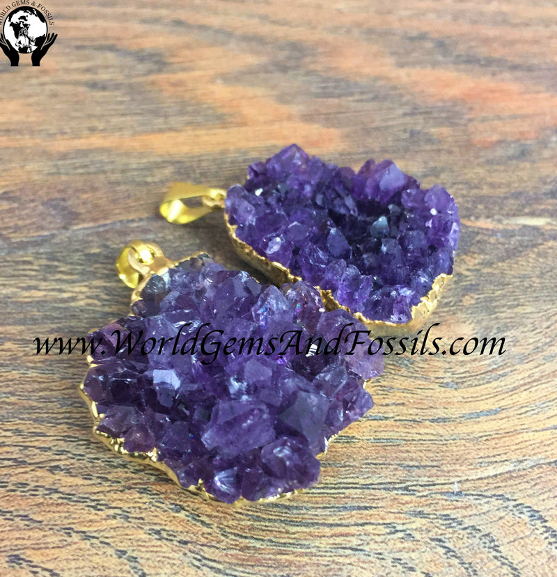Amethyst Pendant Druze Gold Plated