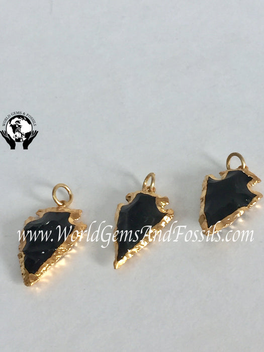 Black Obsidian Arrowhead Pendant Gold Plated