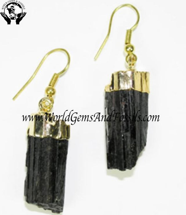 Gold Plated Black Tourmaline Earrings