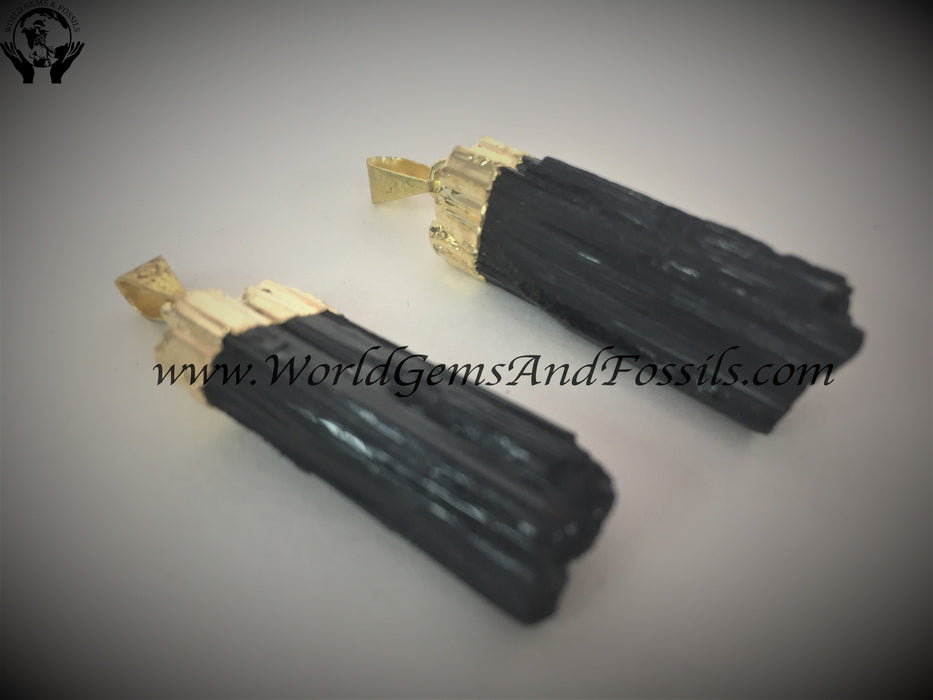 Black Tourmaline Pendant Gold Plated