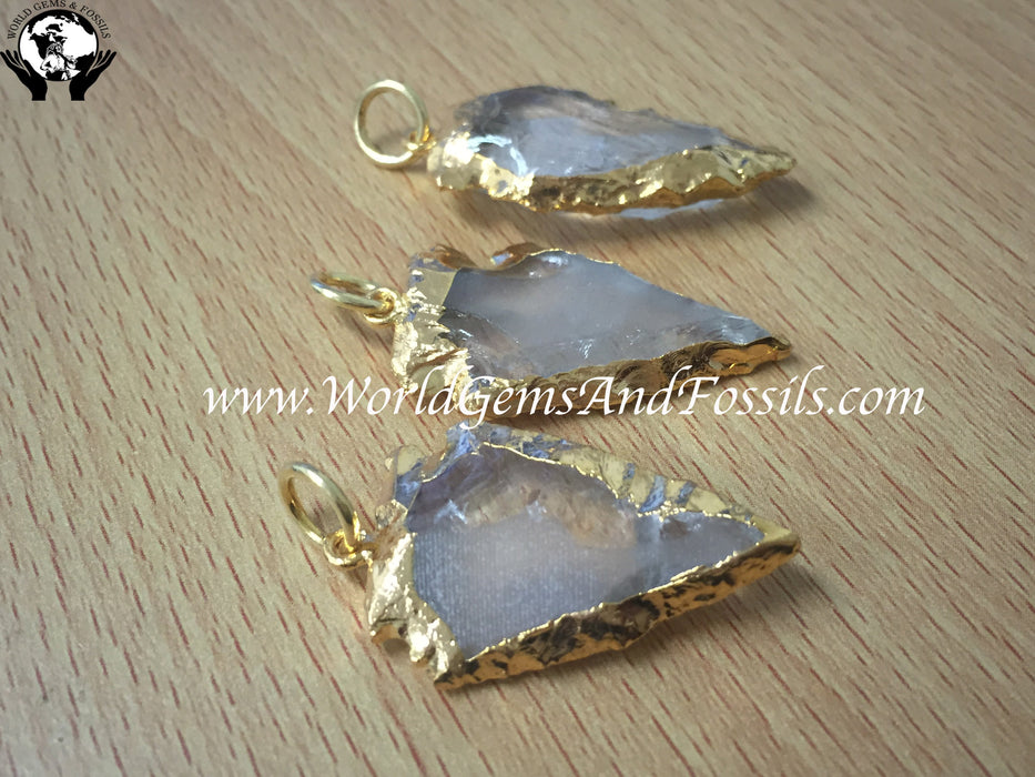 Gold Plated Clear Quartz Arrowhead Pendant