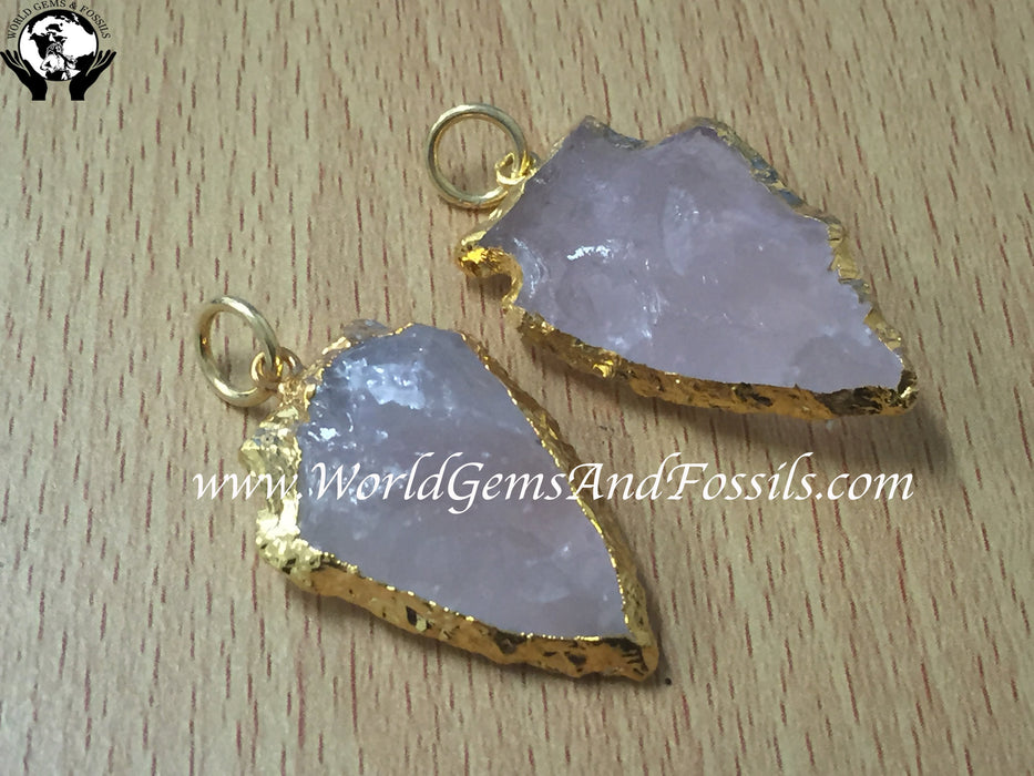 Gold Plated Rose Quartz Arrowhead Pendants
