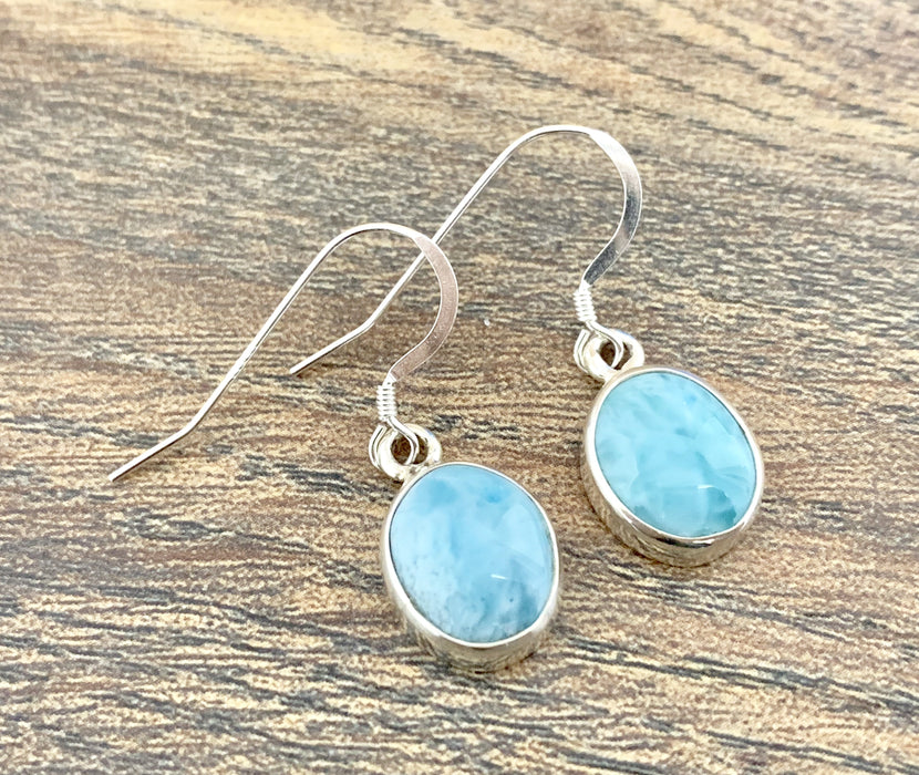 Larimar Oval Dangle Earring Sterling Silver #1