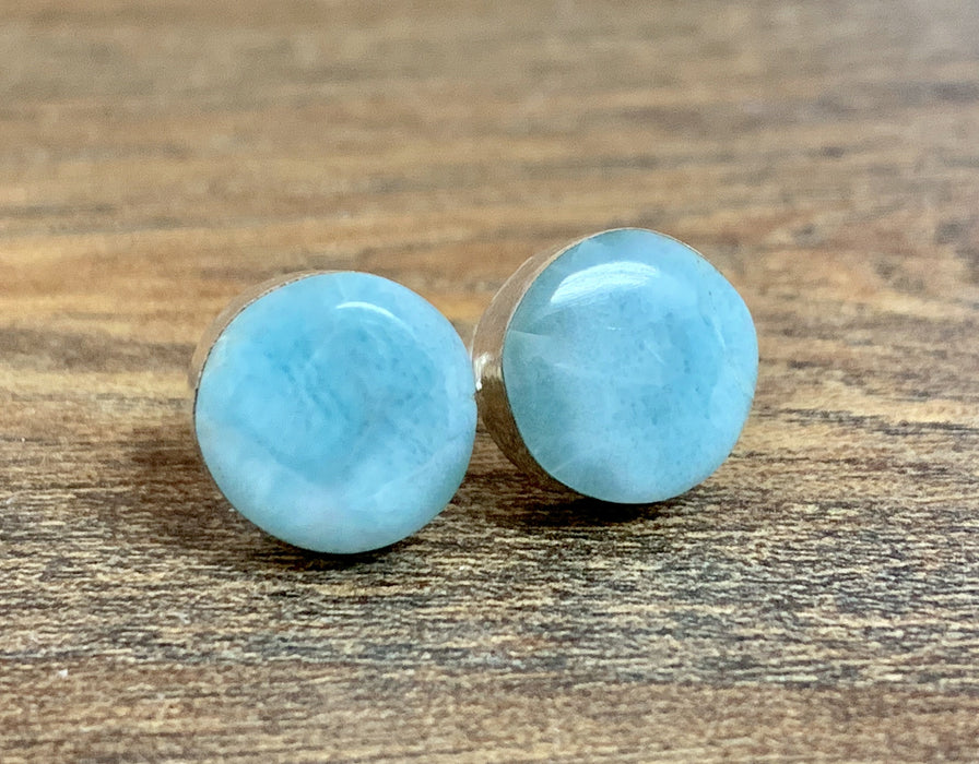 Larimar Round Stud Earrings Sterling Silver 3