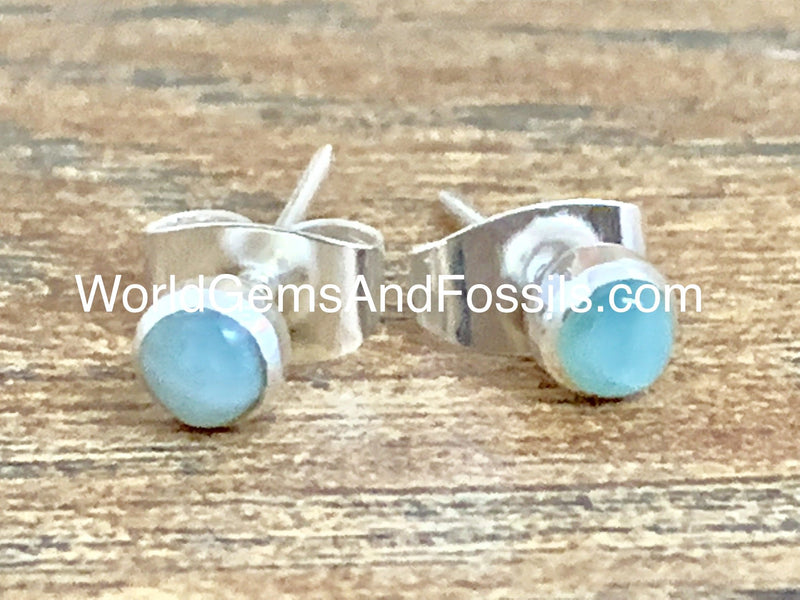 Larimar Round Stud Earring Sterling Silver