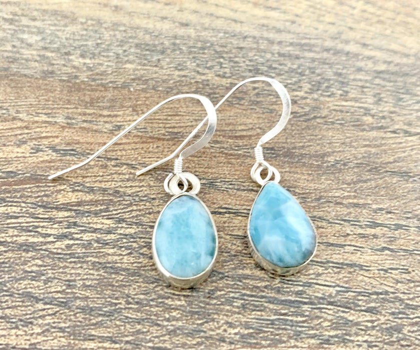 Larimar Tear Drop Dangle Earrings Sterling Silver 1