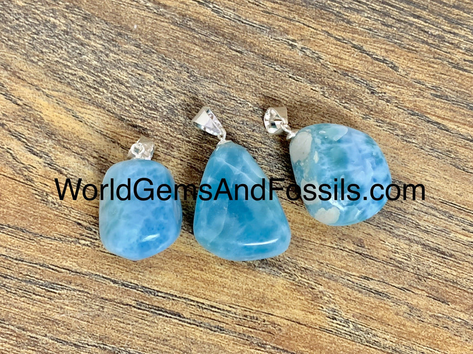 Larimar Tumbled Pendant Sterling Silver