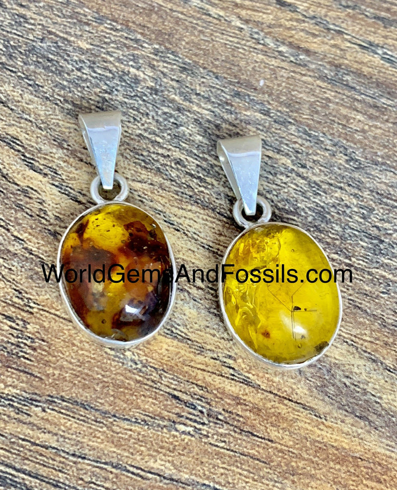 Oval Amber Pendant Sterling Silver