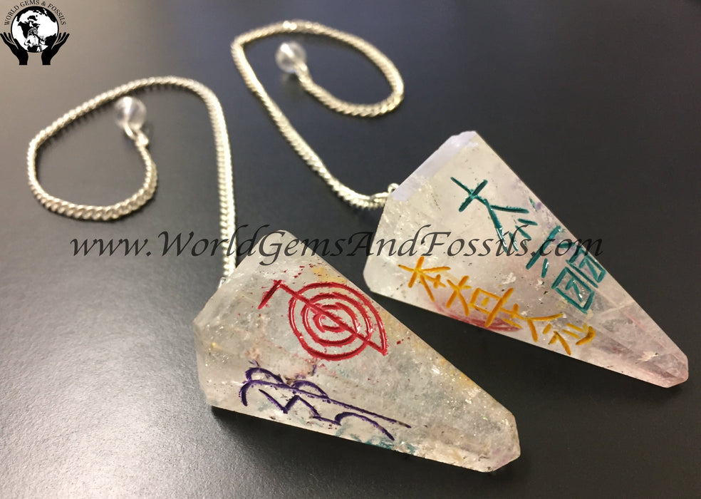 Clear Quartz Pendulum With Reiki Symbols