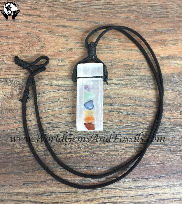 Selenite Chakra On Black Cord