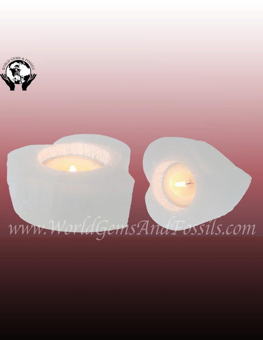 Selenite Fancy Heart-Sm Candle Holder White